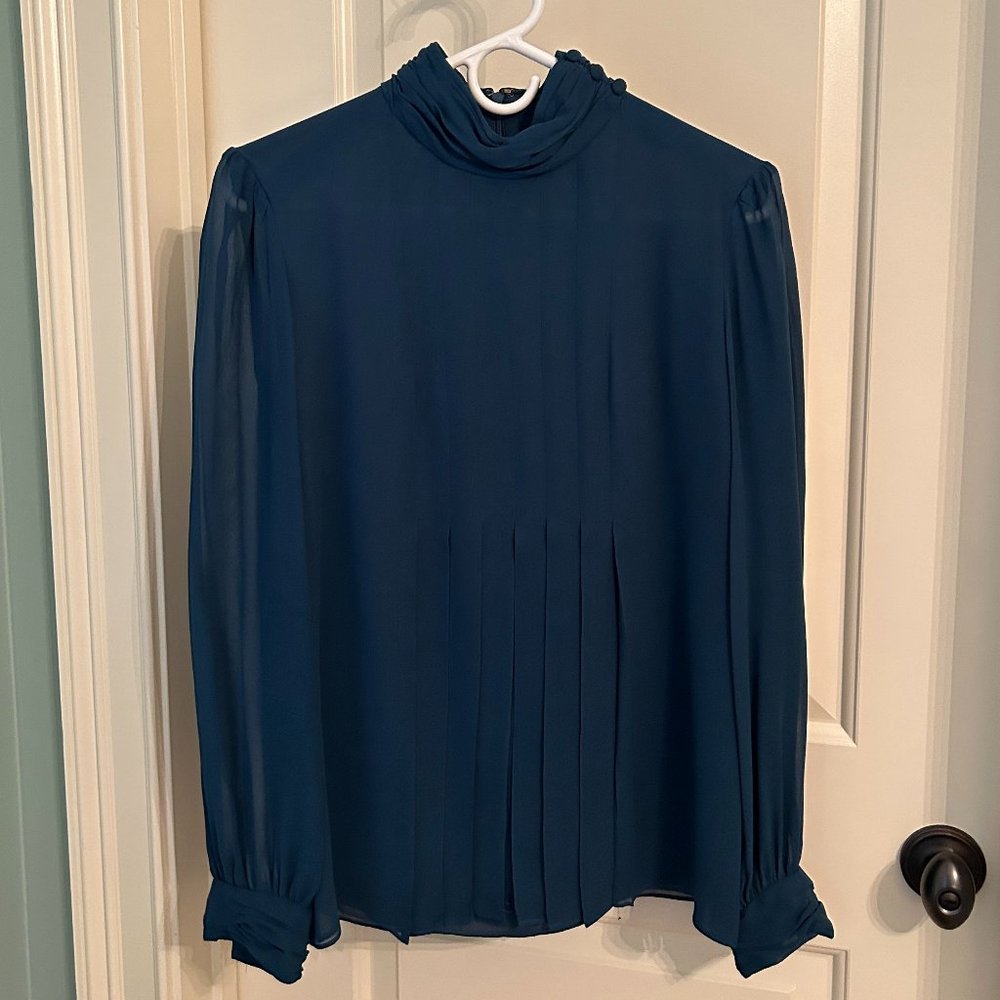 Tory Burch Dark Green Long Sleeve Silk Blouse